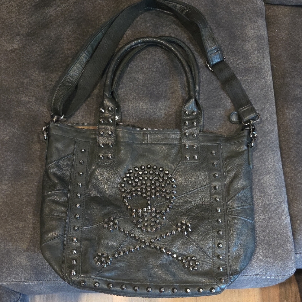 Studded Black Skull Tote Bag